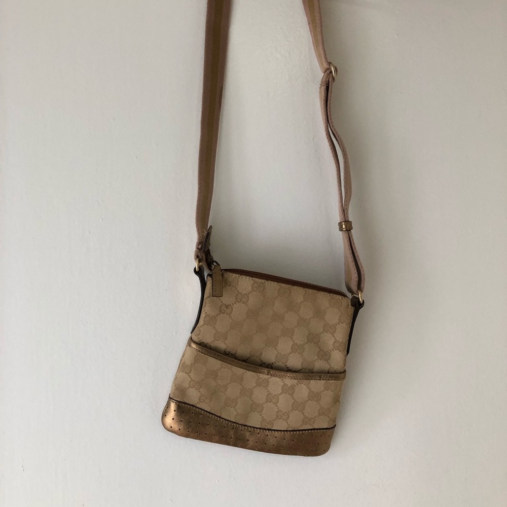 Gucci Canvas and Leather Tan/Gold Crossbody